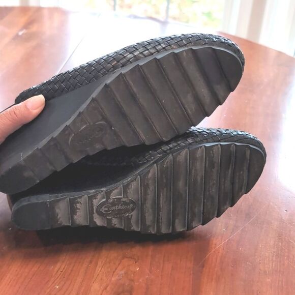 Earthies Katina Black Wedge Woven Leather Bootie Sandals Size 10 - Picture 10 of 13